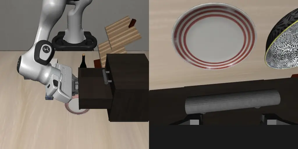 Scene and wrist views after the model completes the drawer task.